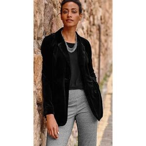 J. JILL Black Velvet Blazer One-Button Pockets Rayon/Silk Essential Small Petite